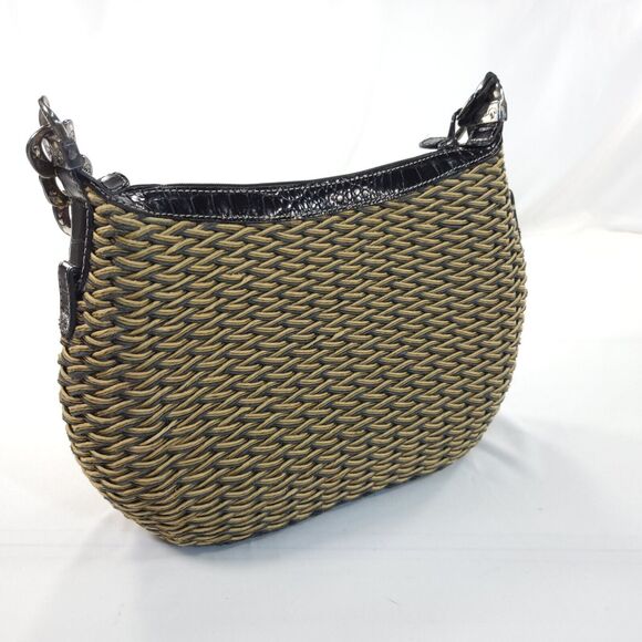 Britghton Rafia Woven Single Strap Handbag Brown Black - Picture 3 of 8